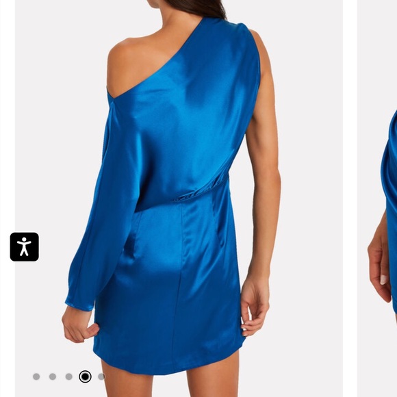 MICHELLE MASON Silk Charmeuse One-Shoulder Sleeve Blue Mini Dress 6 - Picture 4 of 10